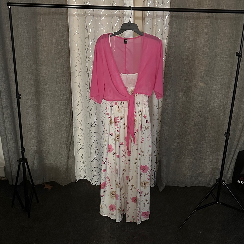 SHEIN Pink and White Floral Maxi Dress